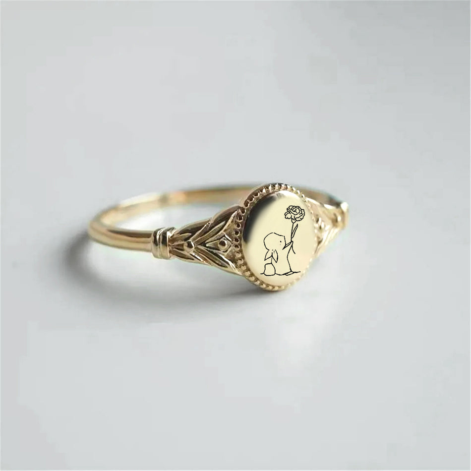 Sterling Silver Bunny Ring Rabbit and Rose/Carnation/Daisy Ring Easter Gifts Mother's Day Gift