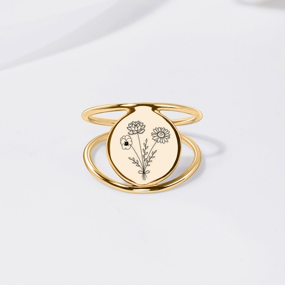 Sterling Silver Personalized Birth Flower Ring