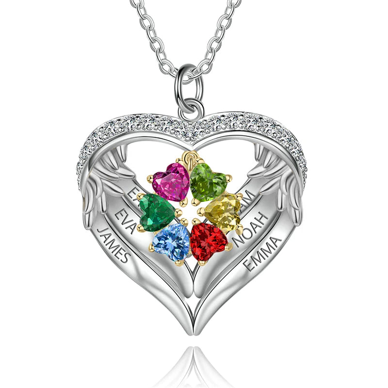 Sterling Silver Personalized Birthstone & Name Heart Shaped Pendant Necklace