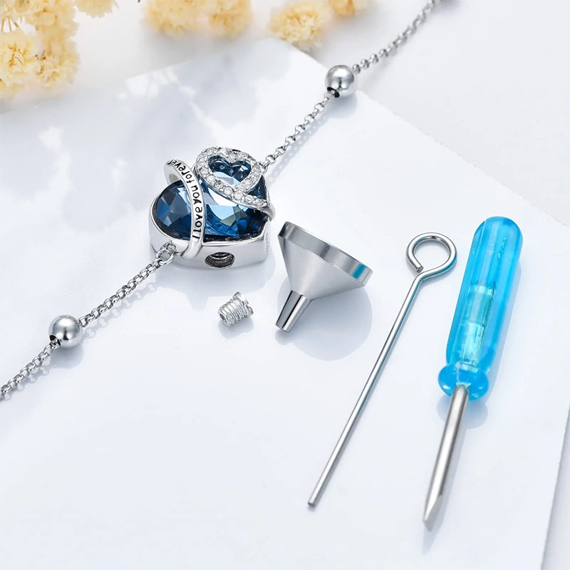 Sterling Silver Heart Urn Bracelet for Ashes Engraved With I Love You Forever