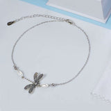 Sterling Silver Pearl Dragonfly Single Layer Anklet