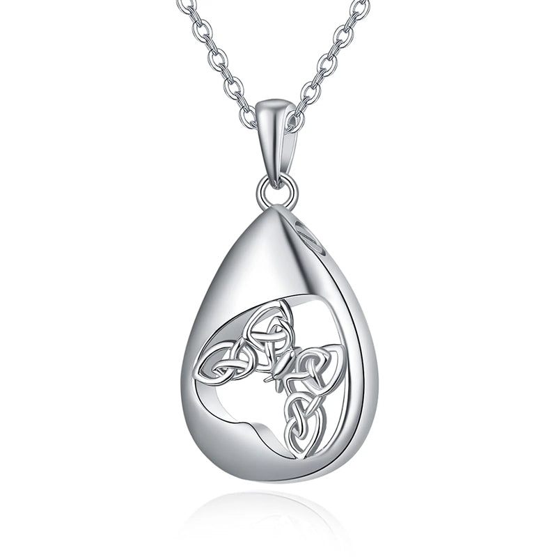 Sterling Silver Tear Dangle Celtic Knot Butterfly Urn Necklace for Ashes
