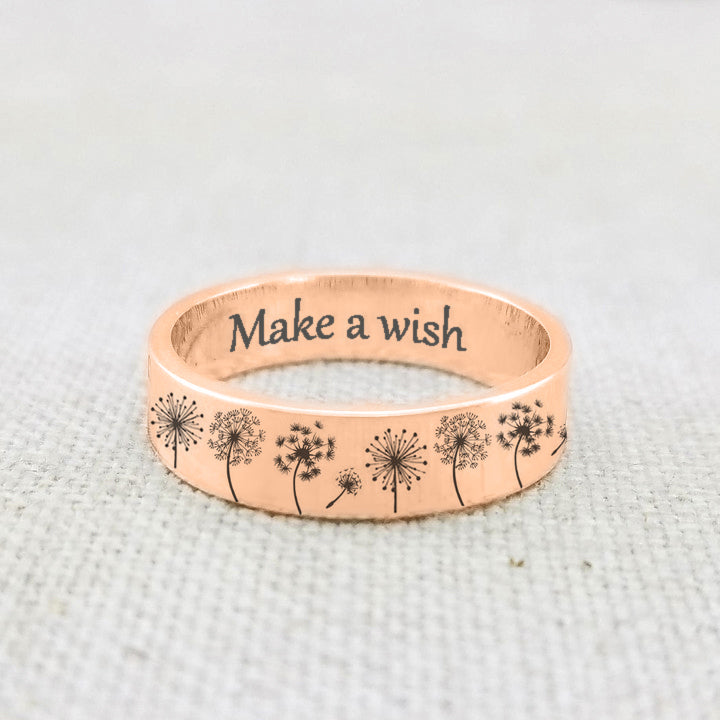 Sterling Silver Personalized Engraved Dandelion Nature Ring