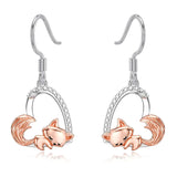 Sterling Silver Fox Moon Heart Dangle Earrings