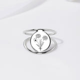 Sterling Silver Personalized Birth Flower Ring