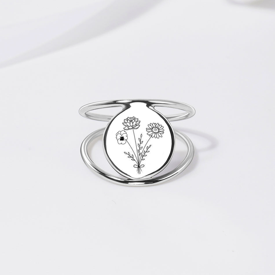 Sterling Silver Personalized Birth Flower Ring