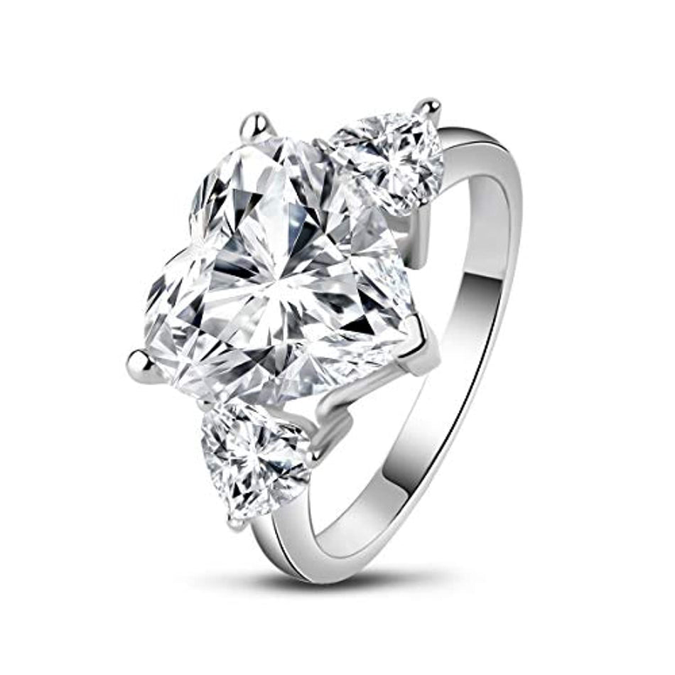 Sterling Silver 6 Carats Heart Cut White 5A Cubic Zirconia Cz Engagement Ring
