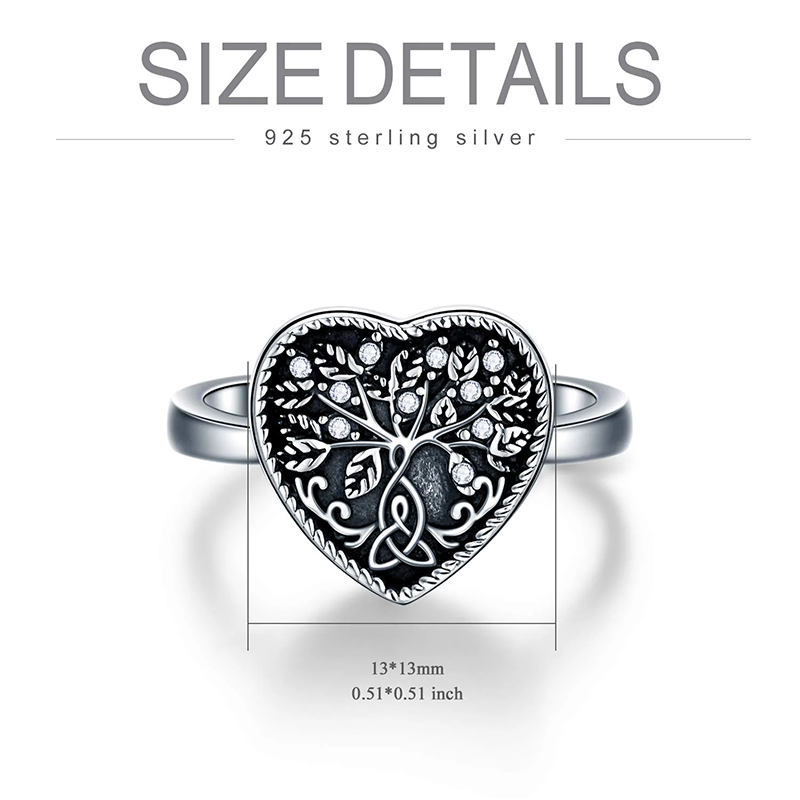 925 Sterling Silver Heart Celtic Tree of Life Urn Ring  for Ashes  Engraved with Always in My Heart