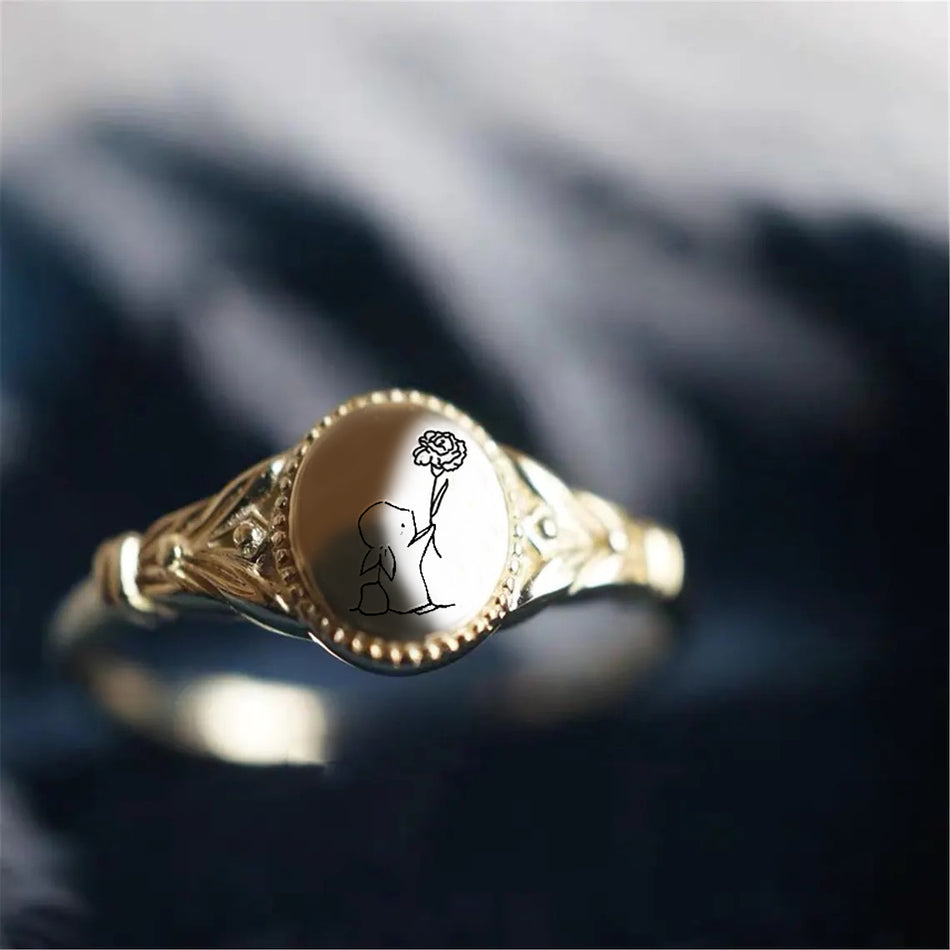 Sterling Silver Bunny Ring Rabbit and Rose/Carnation/Daisy Ring Easter Gifts Mother's Day Gift