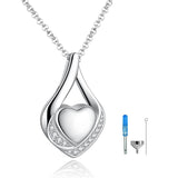 Sterling Silver Heart Shape Tear Dangle Urn Necklace for Ashes