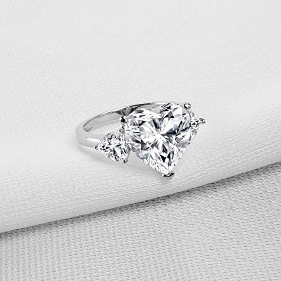 Sterling Silver 6 Carats Heart Cut White 5A Cubic Zirconia Cz Engagement Ring