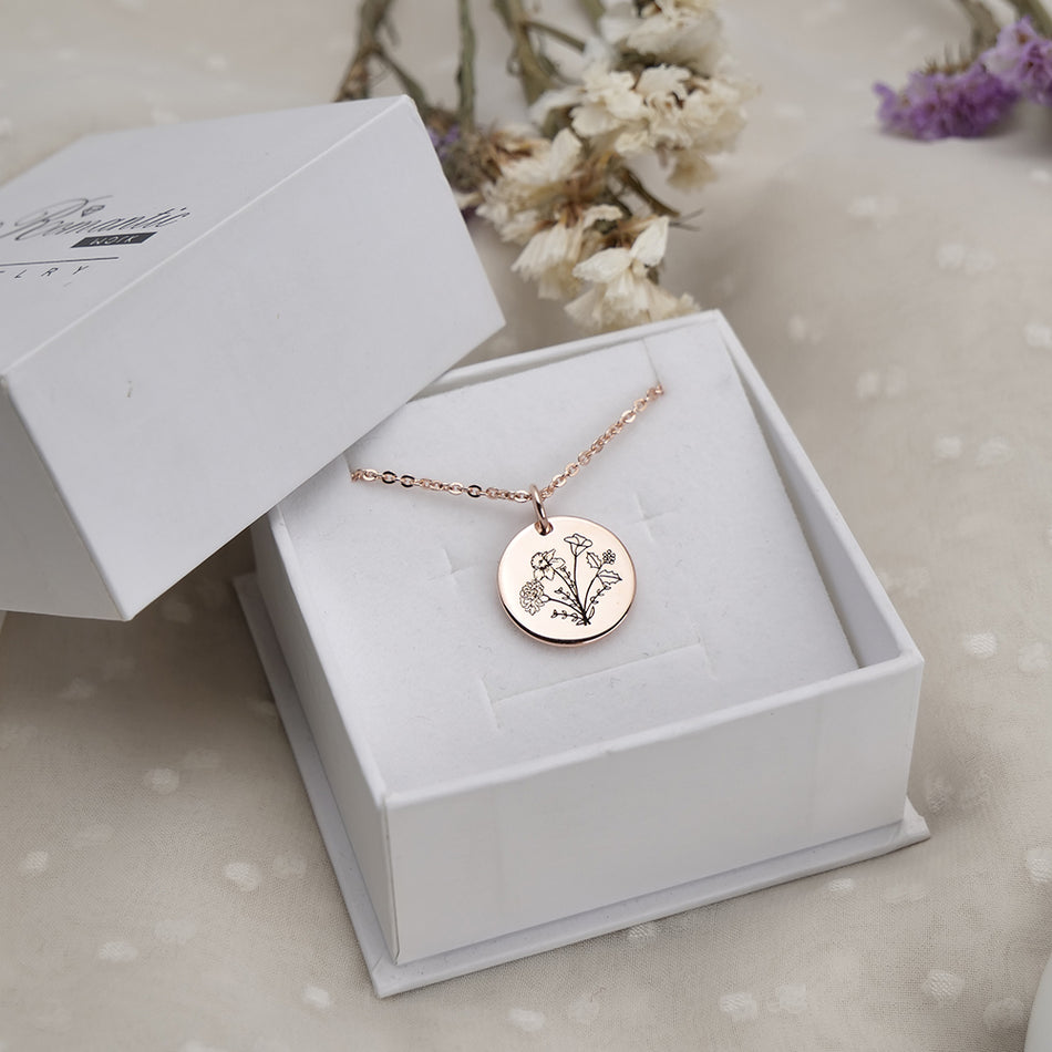 Sterling Silver Personalized Birth Flower Bouquet Pendant Necklace