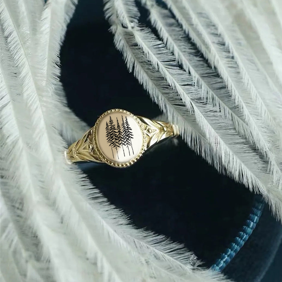 Sterling Silver Pine Tree Ring Conifer Ring Forest Ring