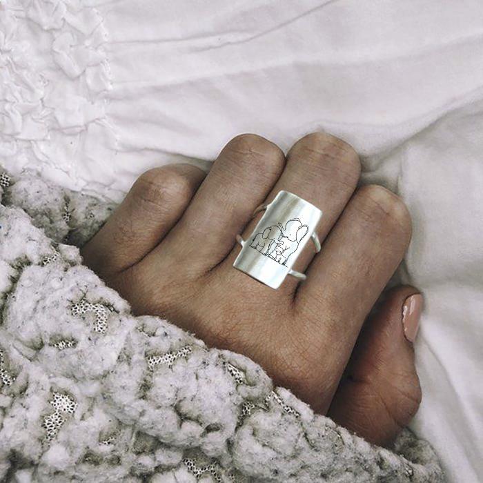 Sterling Silver Elephant Mother and Child Animal Ring