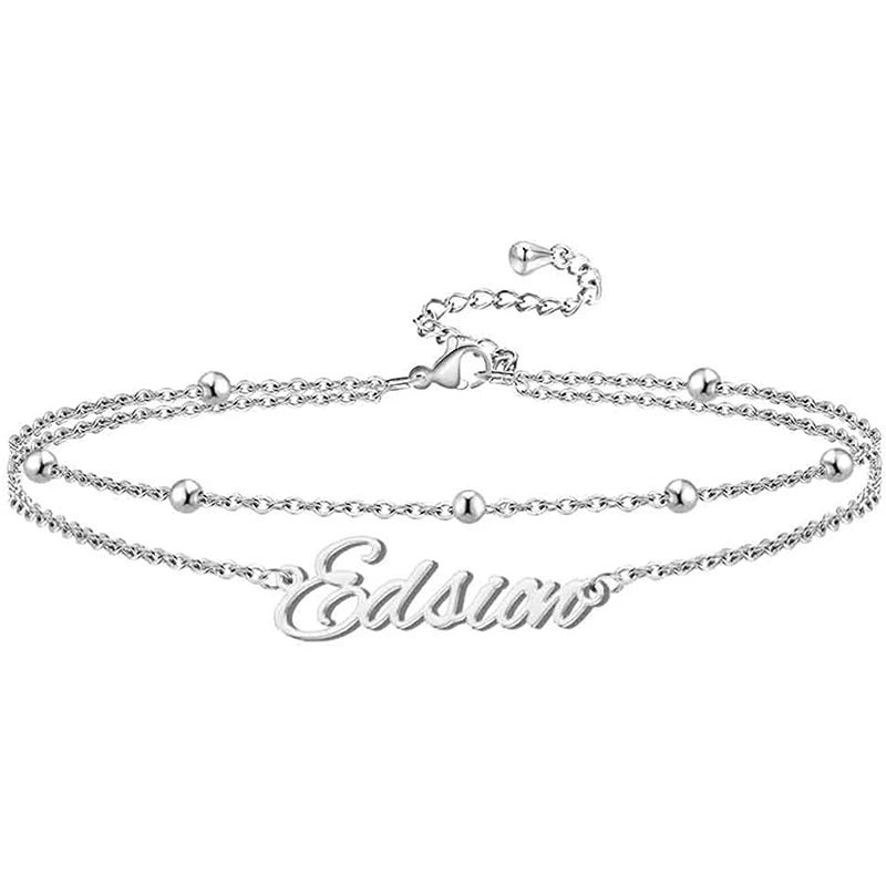 Sterling Silver Custom Name Multi-layered  Anklet