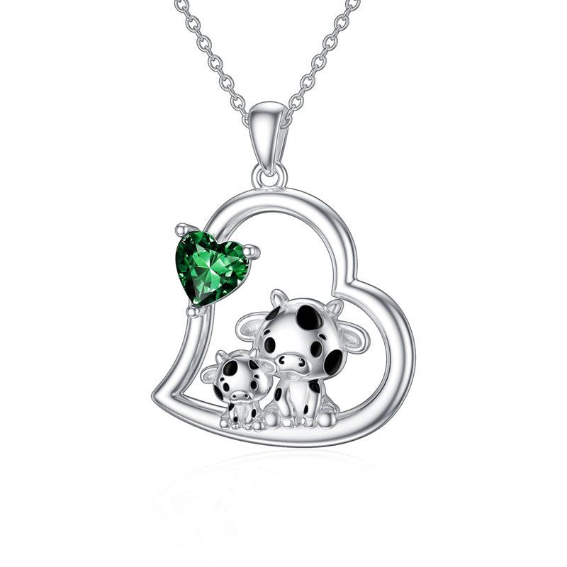 Sterling Silver Mother Daughter Cow Pendant Necklace