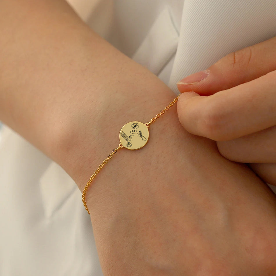 Sterling Silver Personalized Birth Flower Hummingbird Pendant Necklace