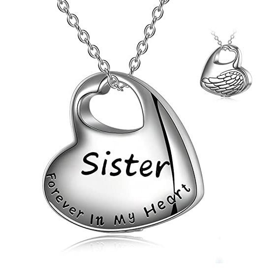 Sterling Silver Heart Angel Wing Urn Necklace for Ashes With Engraved