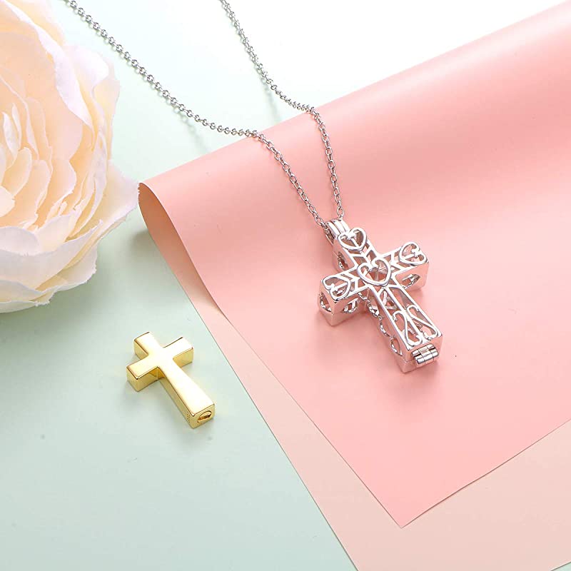 Sterling Silver TearDangle Love Heart Angel Wing Cylinder Cross Urn Necklace for Ashes