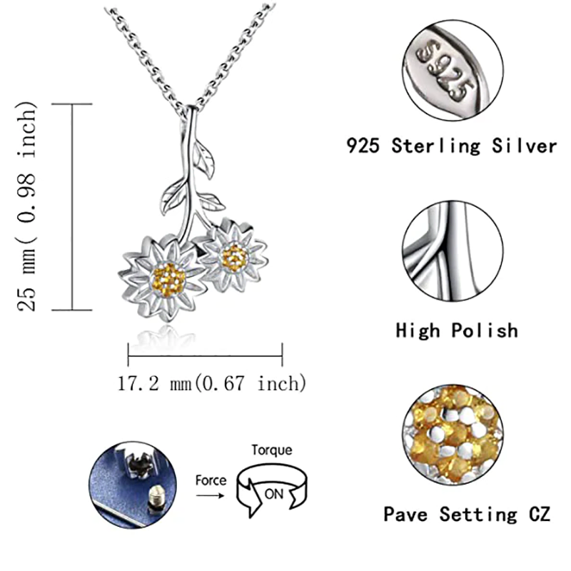Sunflower Urn Pendant Necklace 925 Sterling Silver  for Ashes Necklace Memory Necklace Gift