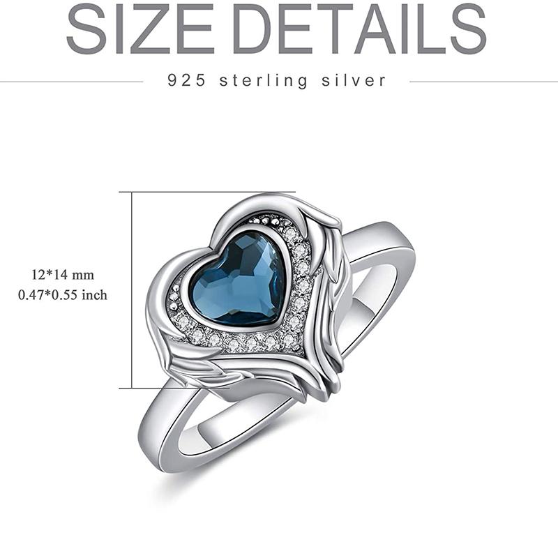 Sterling Silver Heart Crystal Angel Wing Urn Ring for Ashes