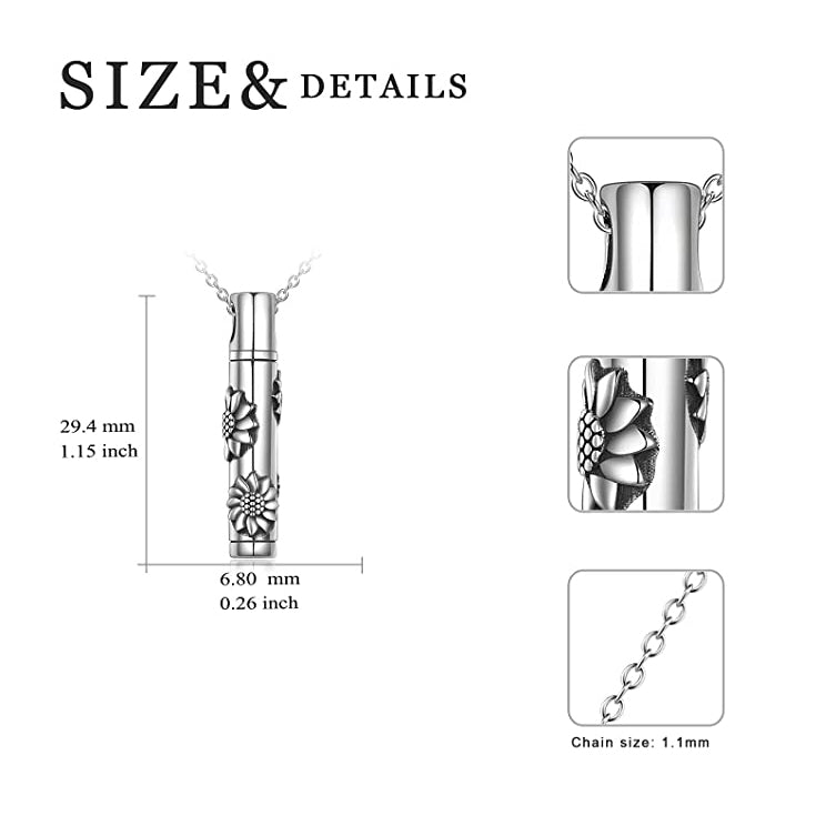 Sterling Silver Flower Sunflower Urn Necklace for Ashes