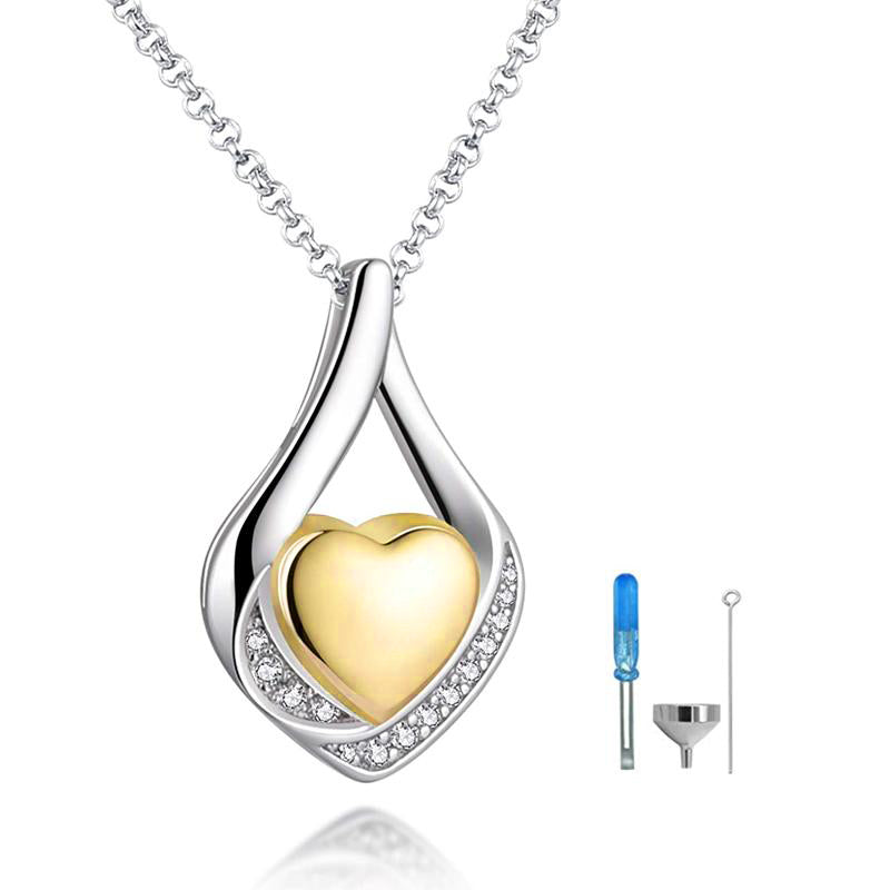 Sterling Silver Heart Shape Tear Dangle Urn Necklace for Ashes