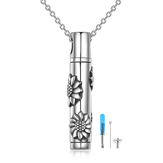 Sterling Silver Flower Sunflower Urn Necklace for Ashes