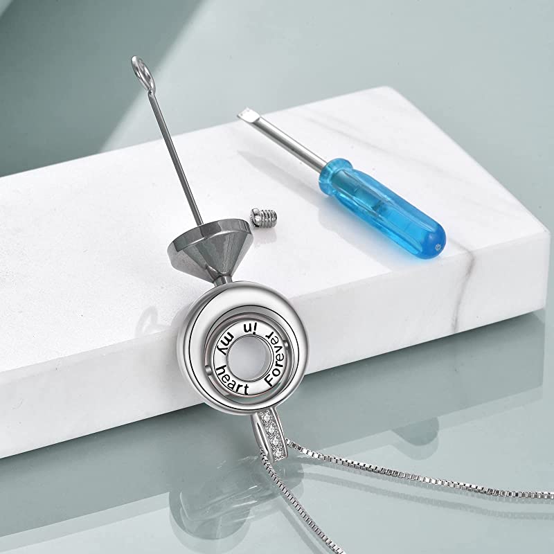 Sterling Silver Created Opal Urn Necklace for Ashes