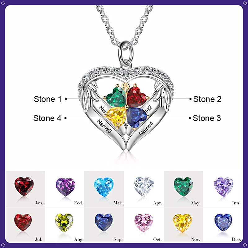 Sterling Silver Personalized Birthstone & Name Heart Shaped Pendant Necklace