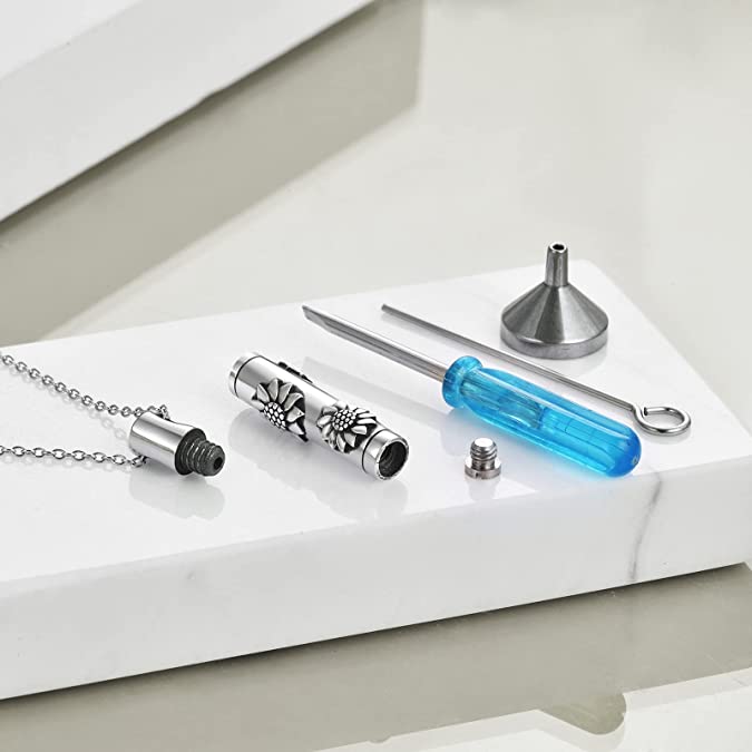 Sterling Silver Flower Sunflower Urn Necklace for Ashes