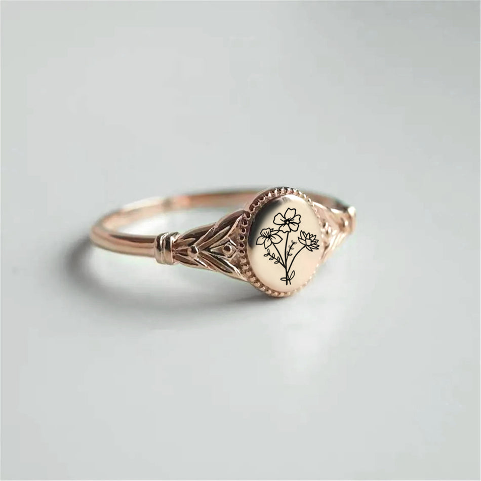 Sterling Silver Personalized Birth Flower Ring