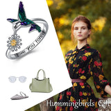 Sterling Silver Hummingbird & Daisy Flower Ring