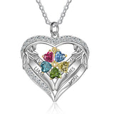 Sterling Silver Personalized Birthstone & Name Heart Shaped Pendant Necklace