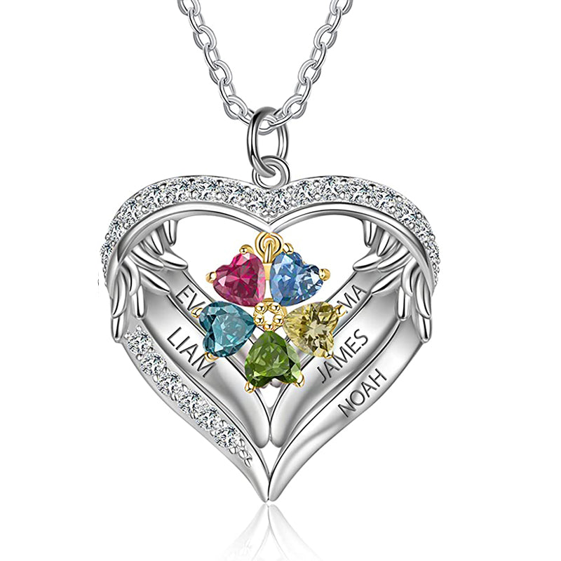 Sterling Silver Personalized Birthstone & Name Heart Shaped Pendant Necklace