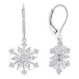 Sterling Silver CZ Snowflake Leverback Earrings