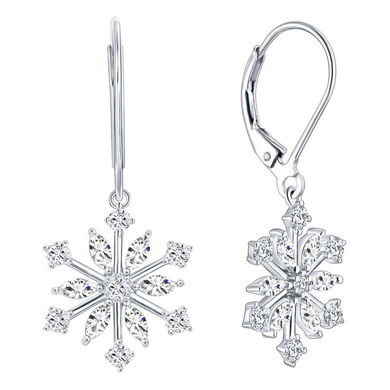 Sterling Silver CZ Snowflake Leverback Earrings