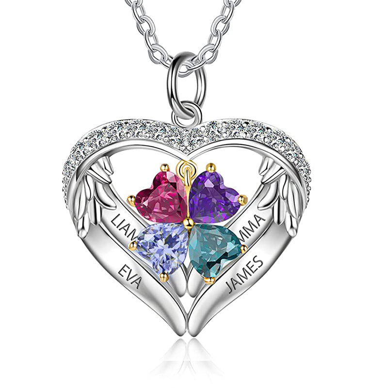 Sterling Silver Personalized Birthstone & Name Heart Shaped Pendant Necklace