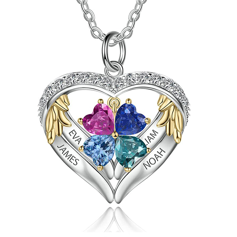 Sterling Silver Personalized Birthstone & Name Heart Shaped Pendant Necklace