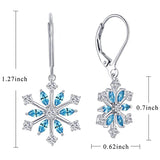 925 Sterling Silver CZ Snowflake Leverback Earrings Ring White/Blue Snowflake Jewelry