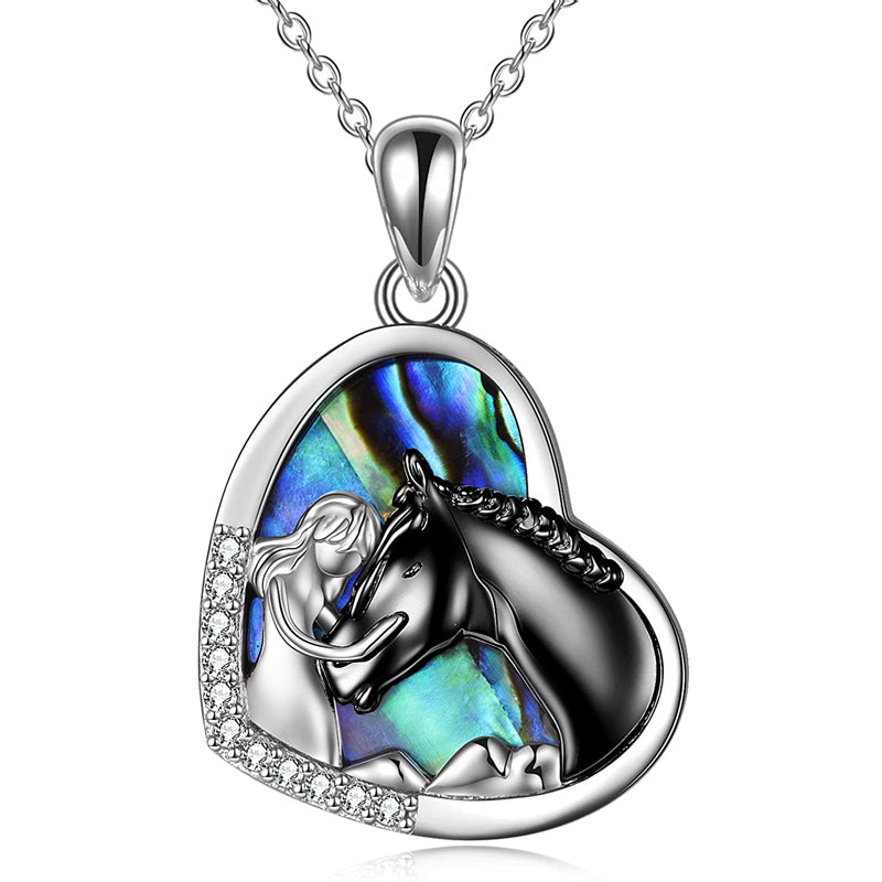 Sterling Silver Girls Embrace Horse Pendant Necklace