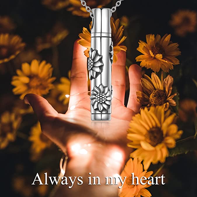 Sterling Silver Flower Sunflower Urn Necklace for Ashes