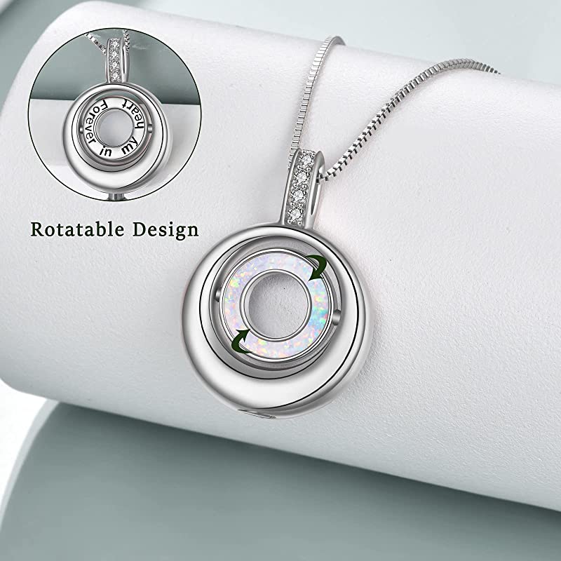 Sterling Silver Created Opal Urn Necklace for Ashes