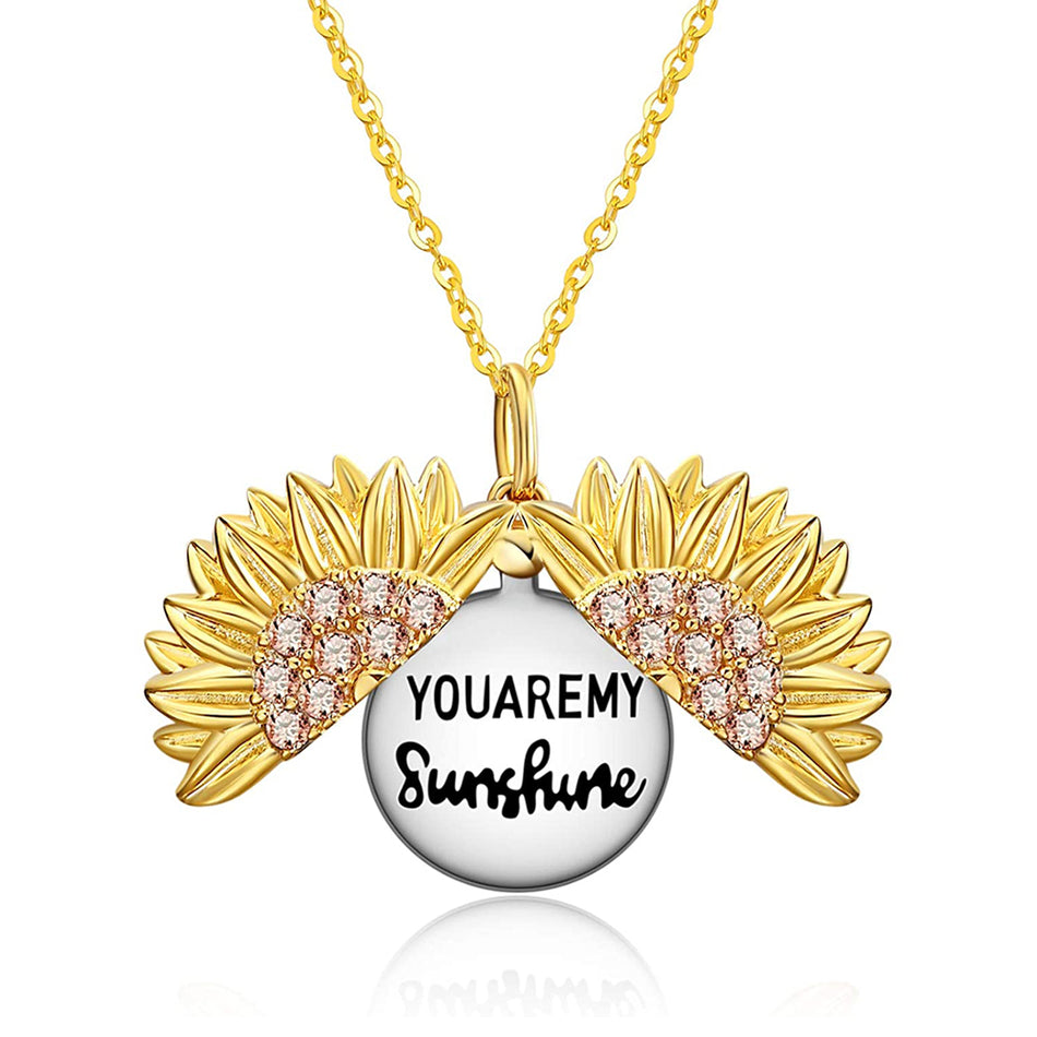 Sterling Silver Sunflower Pendant Necklace with Engraved Message