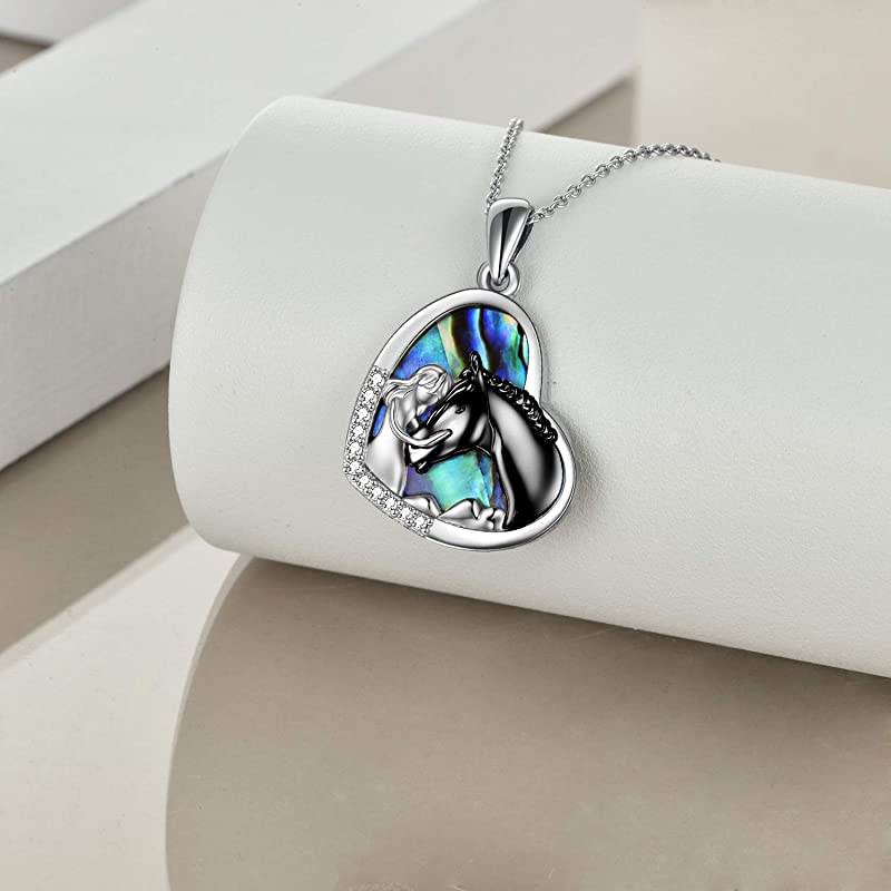 Sterling Silver Girls Embrace Horse Pendant Necklace
