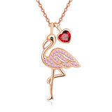 Sterling Silver Birthstone Flamingo Pendant Necklace