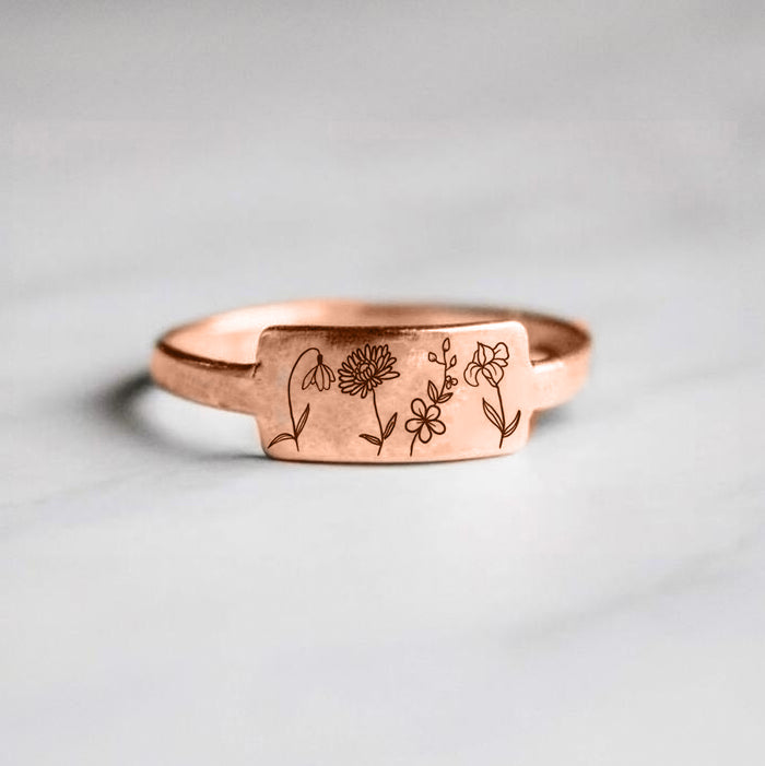 Sterling Silver Personalized Birth Flower Ring