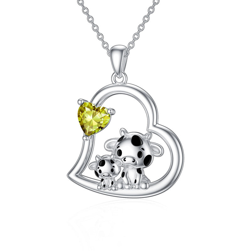 Sterling Silver Mother Daughter Cow Pendant Necklace
