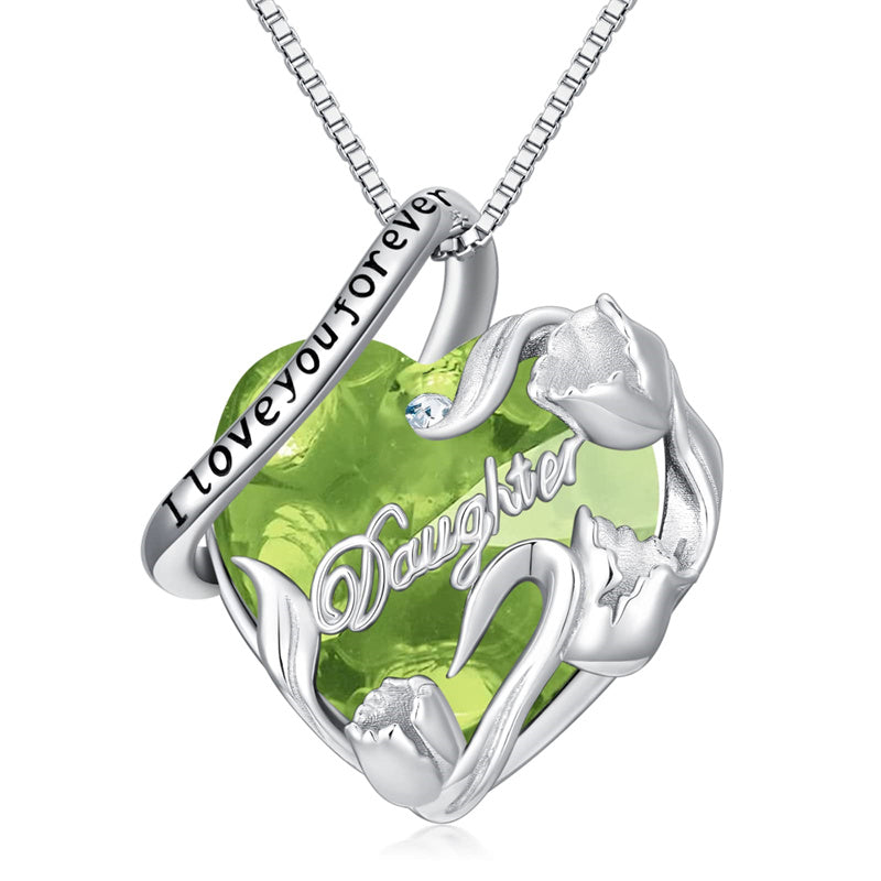 Sterling Silver Crystal Birthstone Daughter Heart Pendant Necklace