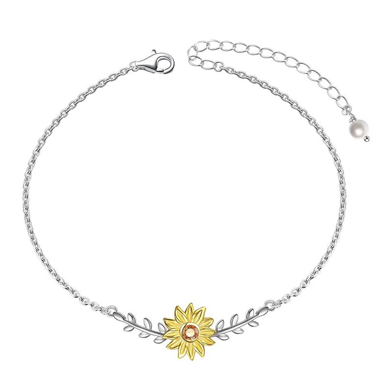 925 Sterling Silver Sunflower Jewelry Bracelet Anklet for Women flower anklets enjoy life creative